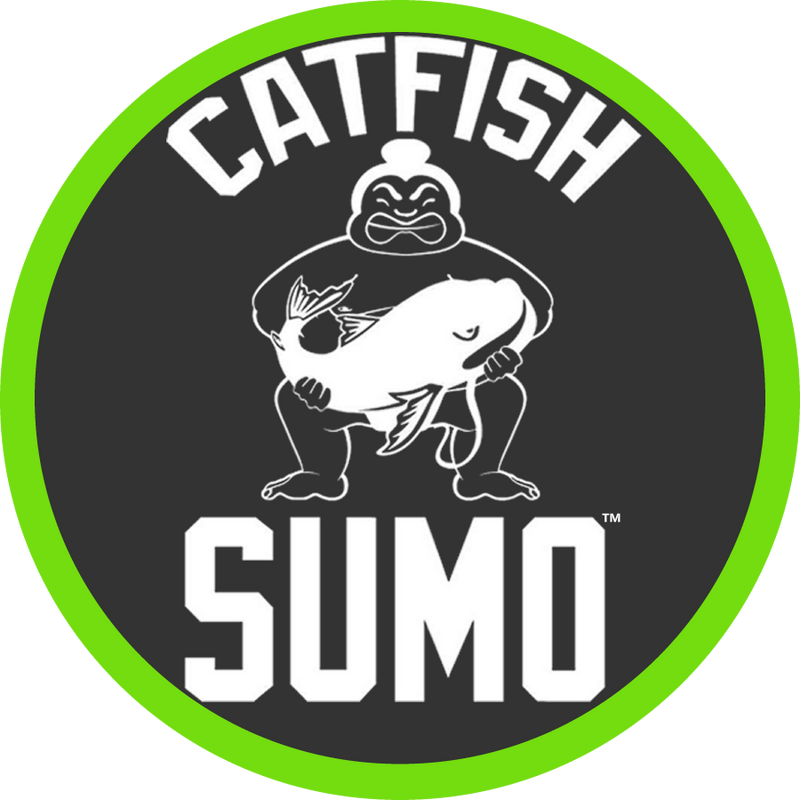 a sticker of a sumo wrestler holding a catfish