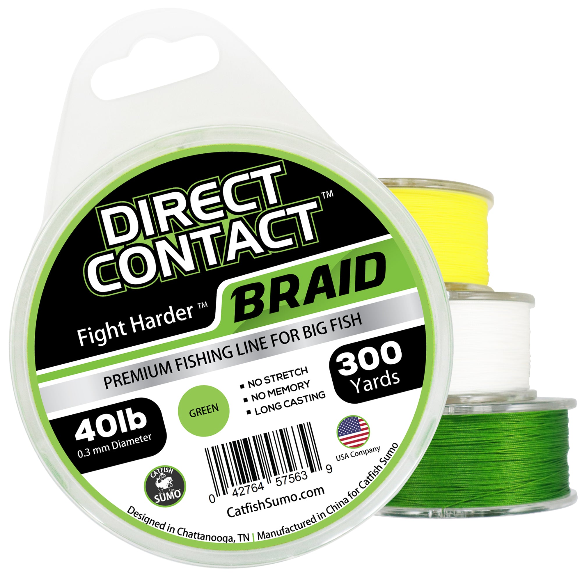 Direct Contact™ Premium Fishing Line for Big Fish, Braid, 300 Yard Spool -  40lb / Sumo Green