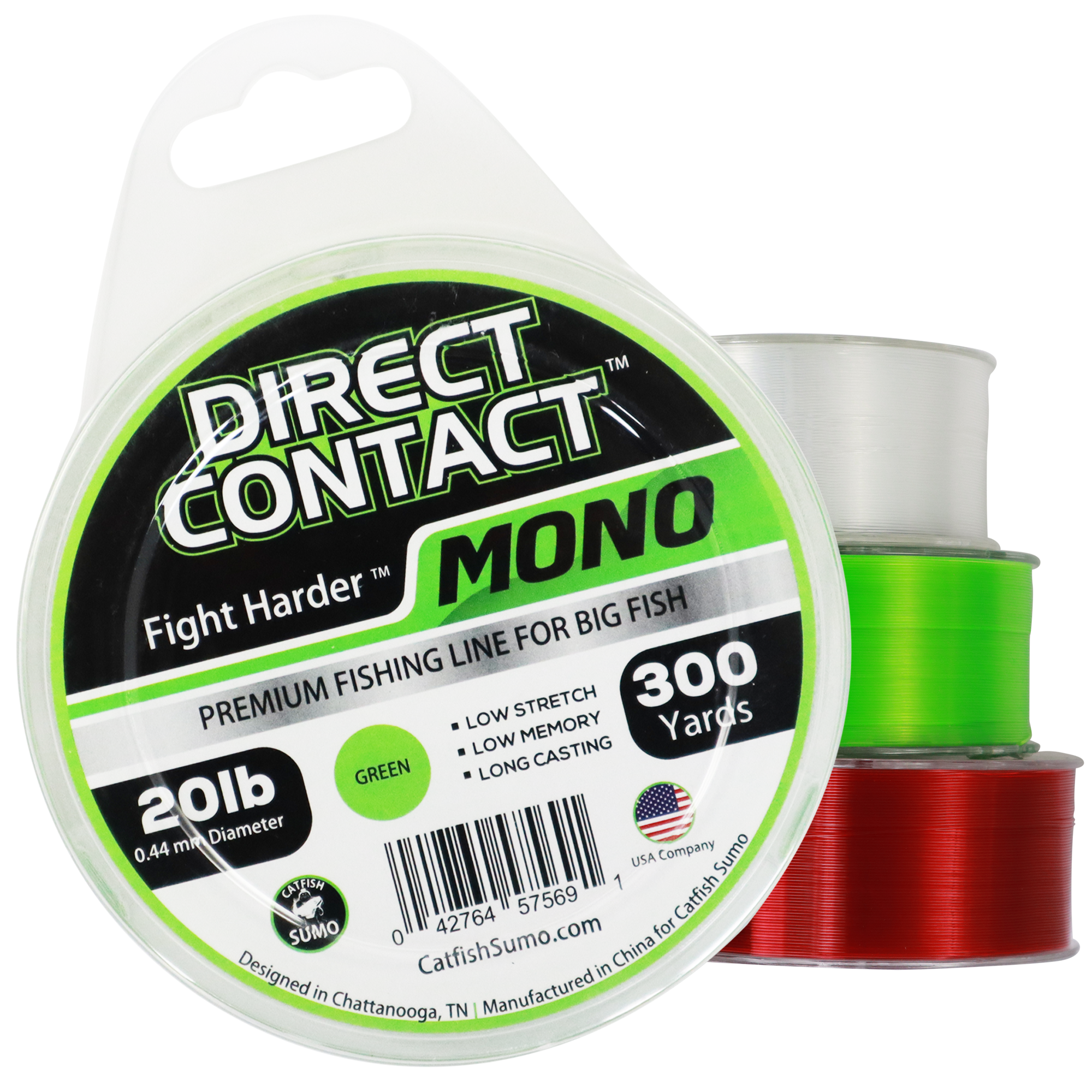 Direct Contact Premium Fishing Line for Big Fish, Mono, 300 Yard Spool 20lb / Sumo Green