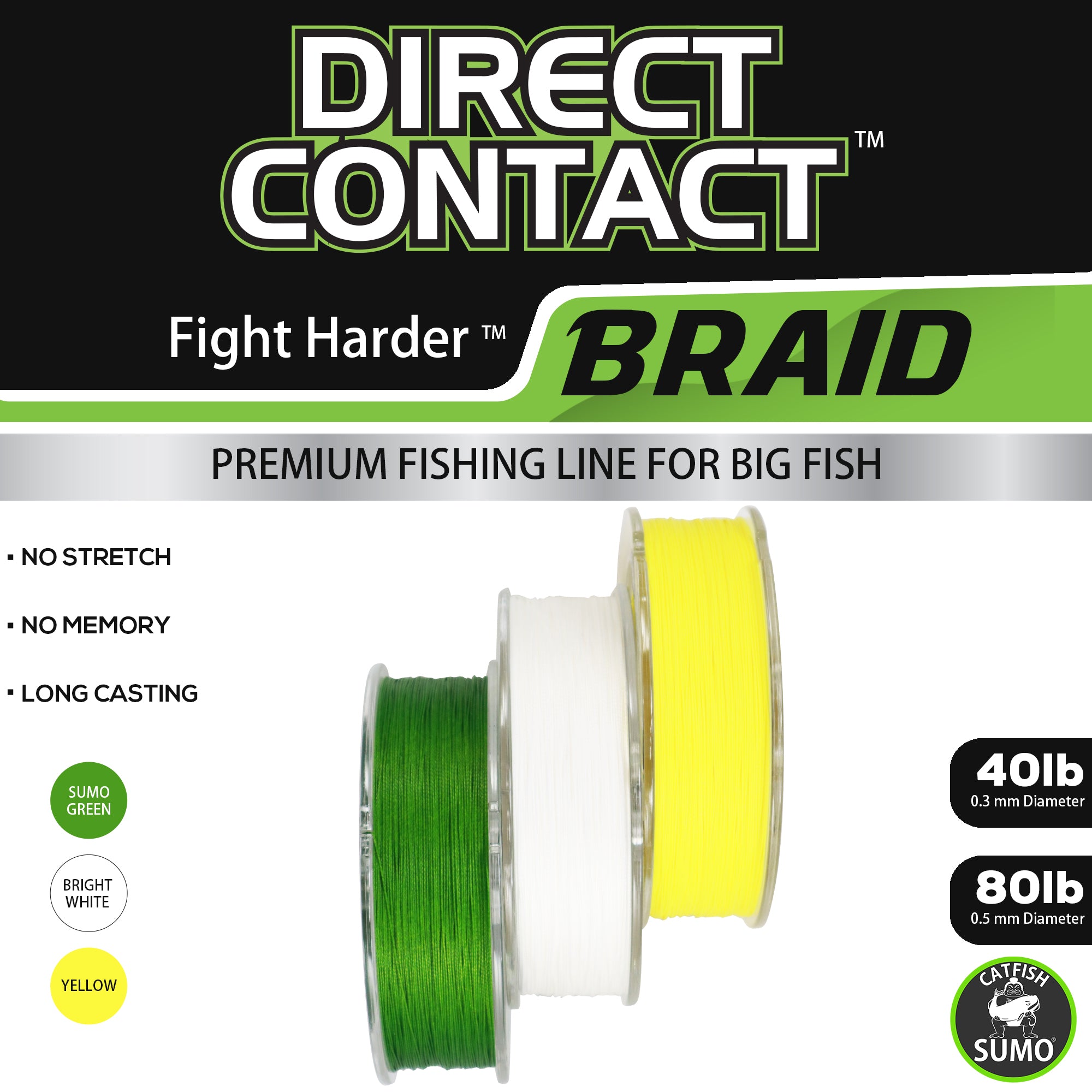 Catfish Line Rope Direct Contact™ Premium Fishing Line for Big Fish, Braid, 300 Yard Spo ...