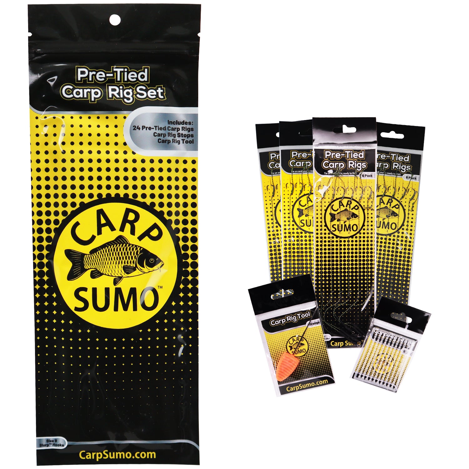 Pre-Tied Carp Rig Set (24 Rigs, Stops, Tool)