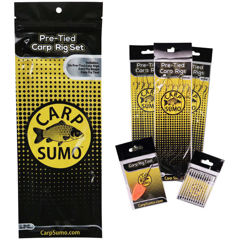 Pre-Tied Carp Rig Set (24 Rigs, Stops, Tool)