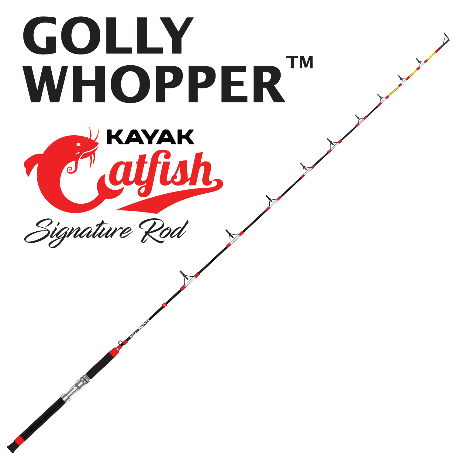 Golly Whopper: Kayak Catfish Signature Rod, Medium Heavy with 3 Handles for Kayak, Boat, and Bank