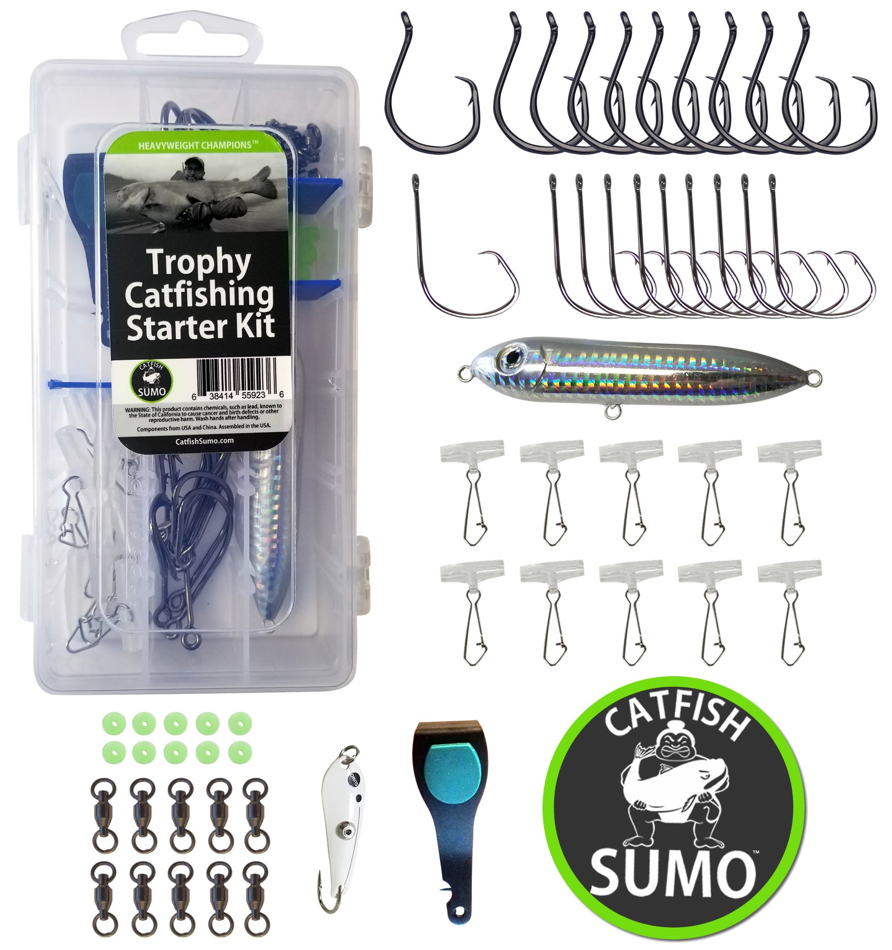 Complete Trophy Catfishing Starter Kit - 55 Pieces for Catching