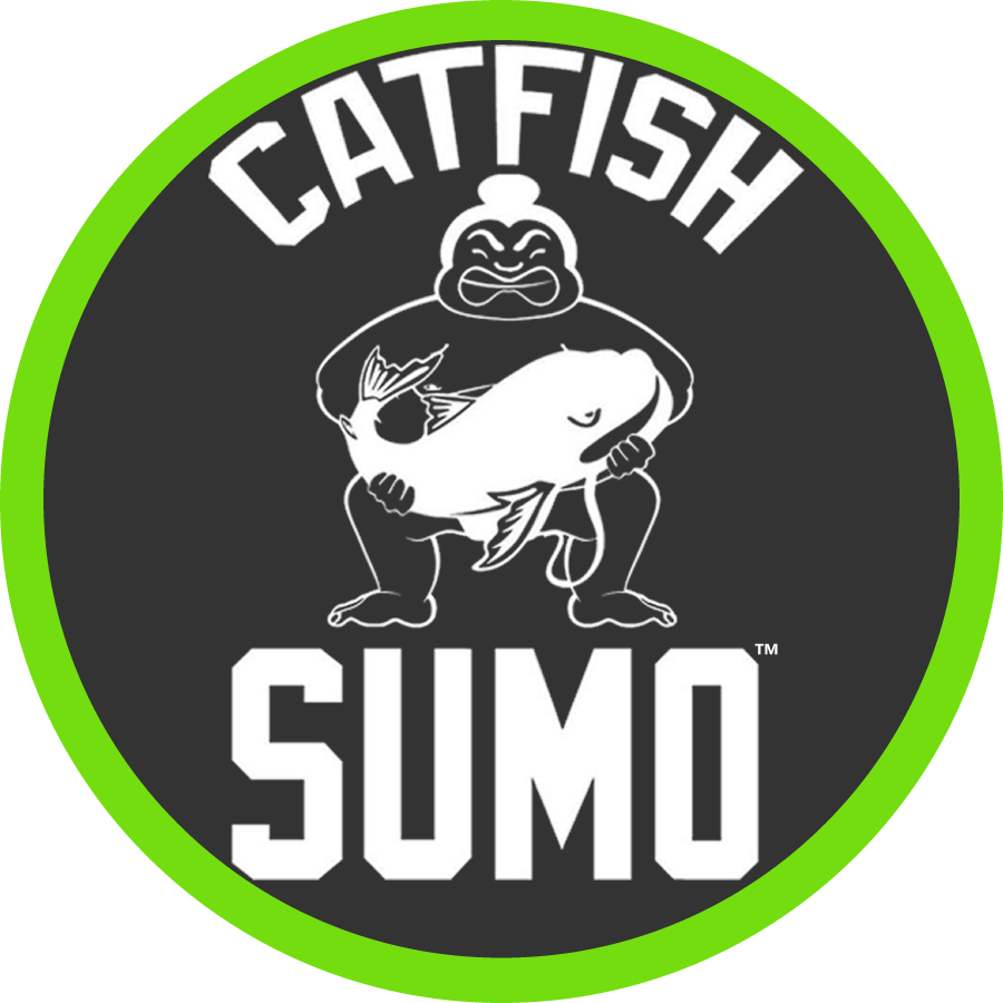 a sticker of a sumo wrestler holding a catfish