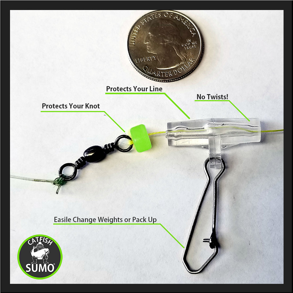 Catfish Sumo Fishing Line Protection Kit: No-Twist Sinker Slider + Strong Weight Bumpers - Stop Losing Fish with Heavy-Duty Pieces for Fresh