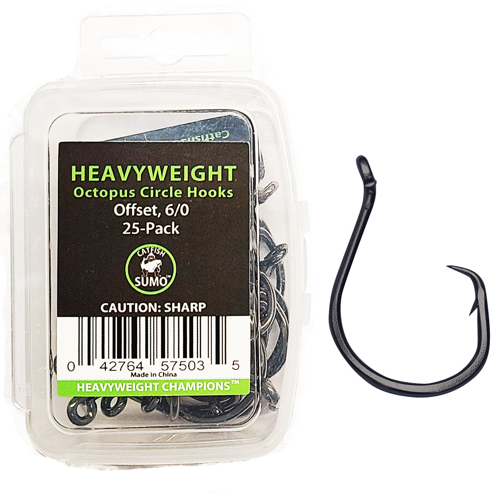 Heavyweight Catfish Hooks - Offset Octopus Circle Hooks - 25 Pack