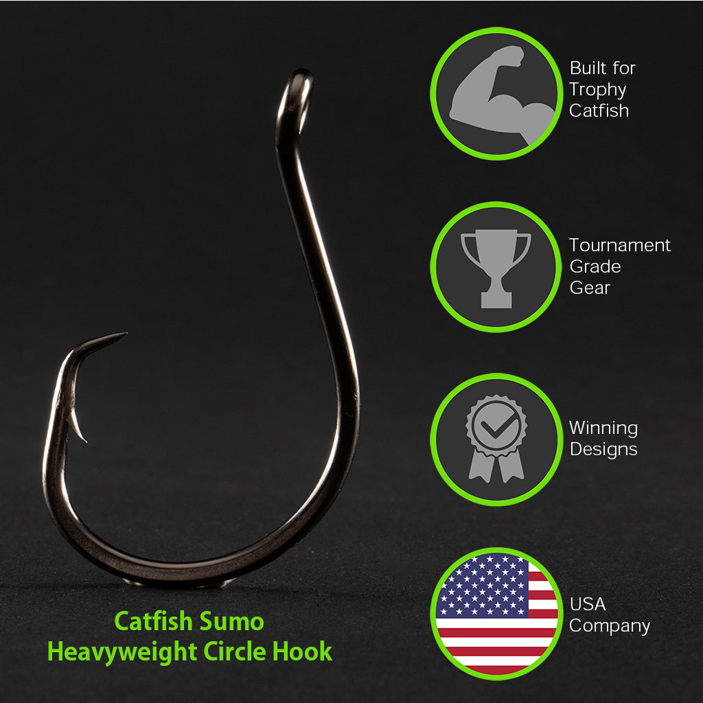 Heavyweight Circle Hooks, Octopus, Offset, Sharp for Trophy Catfish - 6/0 /  25 Pack