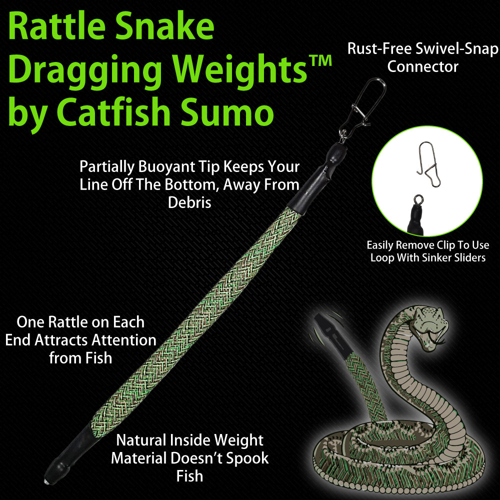 Rattle Snake™ Dragging Weights, Rattling Sinkers for Easily Drifting and Trolling Through Snags, Without Hangups