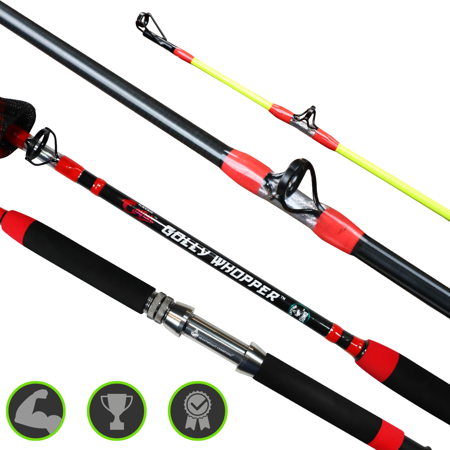 Golly Whopper: Kayak Catfish Signature Rod, Medium Heavy with 3 Handles for Kayak, Boat, and Bank