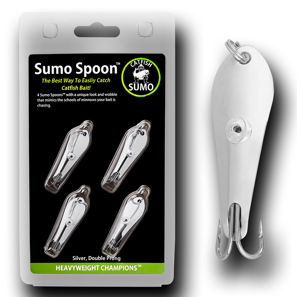 Sumo Spoon Catfishing Bait Spoon for Skipjack, White Bass, Striped Bass and Other Baitfish, 1 5/8 1 5/8 1-prong, Silver